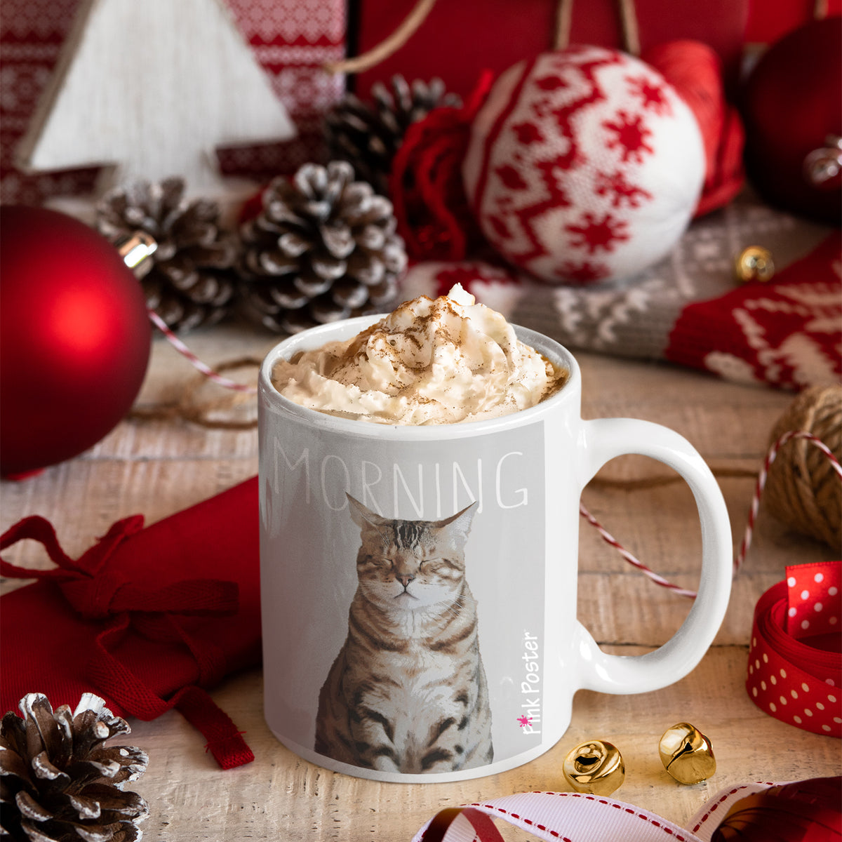 Custom cat art mug for Christmas