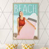 Custom Pink Poster framed poster a girl surfing in a modern bedroom