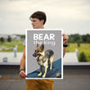 Man showing his pet art of German Shepherd on poster