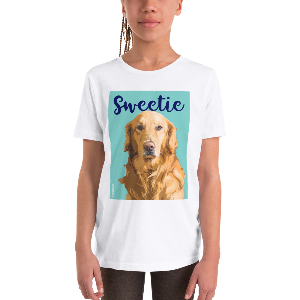 Little girl with her personalized shirt with a dog on it